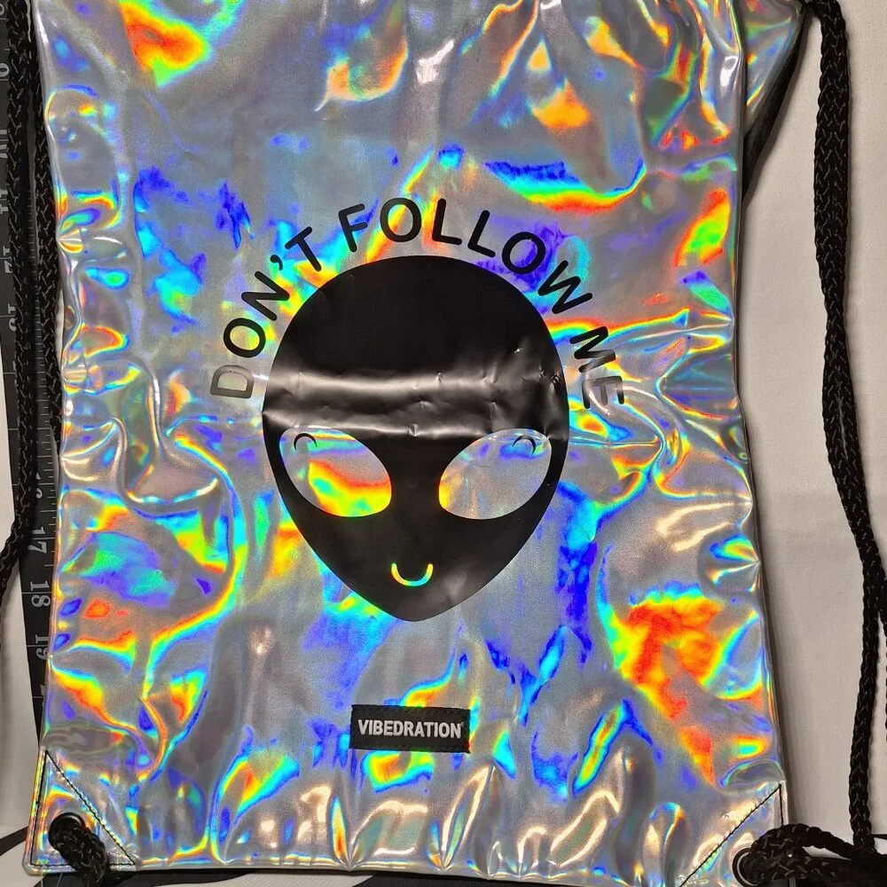 NWT Vibedration Drawstring Backpack Silver Alien